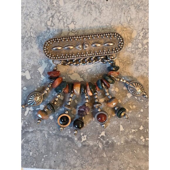 Silver Brooch With Dangling Gemstones - Picture 6 of 7